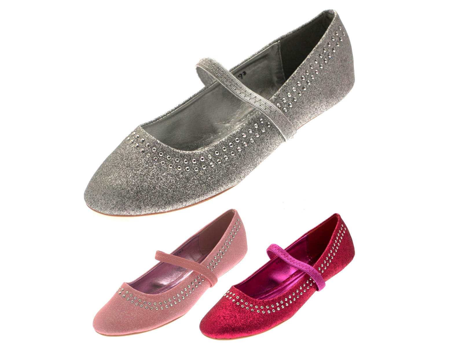 Girls Glitter Studded Party Shoes Mary Janes Flat Ballet Pumps Kids